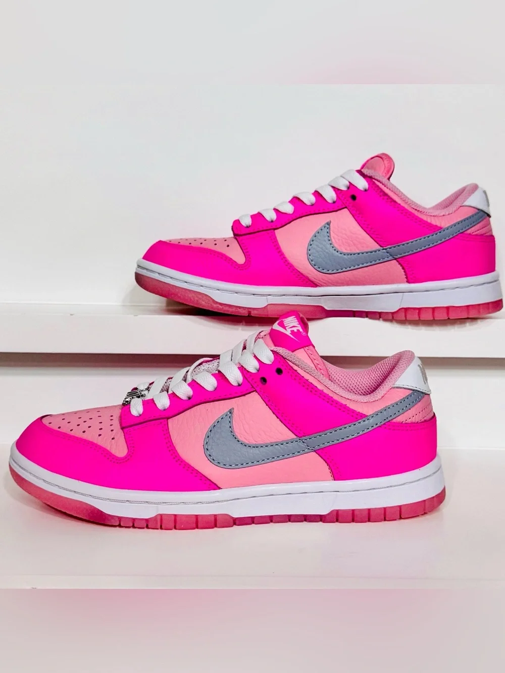 Nike Dunk Low Pink Grey GS 4.5 • Deadstock Clean • Lace Charms • Barbie Pop